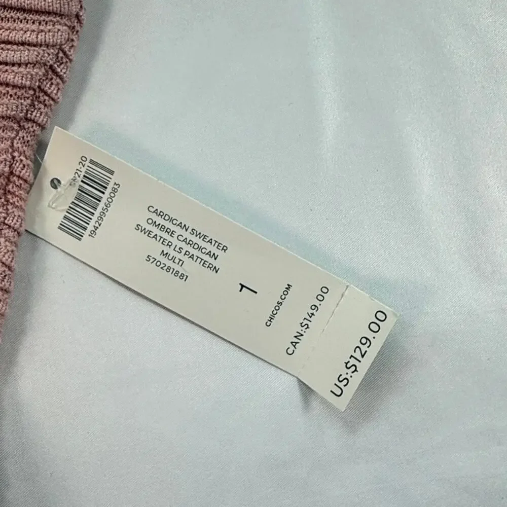 Chico’s Ombre Longline Cardigan Sweater Pink to Rust Open Front Size 1 - Picture 5 of 13